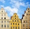 Beautiful colorful facades of antique buildings on Market place in summer day with blue sky at Wroclaw, Poland. Popular tourism