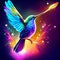 Beautiful colorful hummingbird with magic wand. Vector illustration in neon style. AI generated