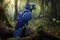 Beautiful Colorful Hyacinth Macaw Full Body In Forest. Colorful and Vibrant Animal.