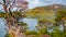 Beautiful and colorful landscape at Ensenada Zaratiegui Bay in Tierra del Fuego National Park, near Ushuaia and Beagle Channel,