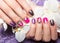 Beautiful colorful manicure with bubbles and