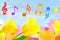 Beautiful colorful Music notes in sky and flower background