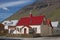 Beautiful colorful native catholic church in village of Isafjordur in Iceland