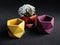 Beautiful colorful pentagon shape concrete planter and dried flower. Handmade  geometric cement pot for home decoration