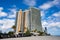 Beautiful colorful photo buildings on sand oceanfront real estate Sunny Isles Beach