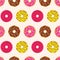 Beautiful colorful rainbow cute donuts circle realistic many taste pattern on cream
