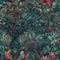 Beautiful colorful rich jungle seamless pattern, created with generative AI
