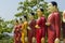 Beautiful colorful statues of buddhist monks at the temple