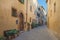 Beautiful and colorful streets of the small and historic Tuscan village Pienza, Italy 2