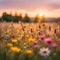 Beautiful colouful flowers on sunset time