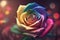 Beautiful coloured multicolor bright rose for birthday. Gift, bokeh.