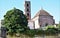 Beautiful composition of the back with bell tower of the church which is located to the right of the cathedral of Lucca.