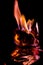 Beautiful concept flames. Fire on burns paper with black background.