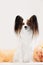 Beautiful continental toy spaniel sitting on the