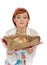 Beautiful cooking woman with italian bread