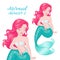 Beautiful coral hair mermaid. Cute Mermaid for textile, bags or kids fashion artworks, children books. Ð¡haracter 3