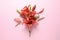 Beautiful coral lilies on pink , top view