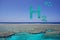 beautiful coral reef at the sea with hydrogen letters on the sky