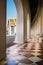 Beautiful corridor with old chequered floor tiles