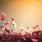 Beautiful cosmos flower field on sky with sunlight.