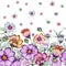 Beautiful cosmos flowers with green leaves on white background. Seamless floral pattern. Watercolor painting.