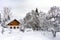 Beautiful cottage in snowy mountan environment