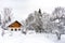 Beautiful cottage in snowy mountan environment