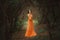 The beautiful countess in a long orange dress