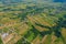 Beautiful countryside scene. Aerial view of rural road, agribusiness, livestock, pasture. Great landscape. Rural scene.