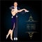 Beautiful couple in art deco style dancing tango. Retro fashion: glamour man and woman of twenties. Vector illustration. Flapper