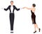 Beautiful couple in art deco style dancing tango. Retro fashion: glamour man and woman of twenties. Vector illustration. Flapper