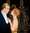 Beautiful couple in art deco style. Retro fashion: glamour man a