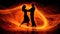 a beautiful couple is dancing on fire, dance poster , ai generated image