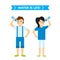 Beautiful couple girl and boy happiness childhood young cute person drink water woman and man vector illustration