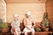 Beautiful couple relaxing in sauna and caring about health and skin