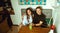 Beautiful couple sitting at a table in a cafe