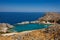 Beautiful cove at Saint Paul`s Bay, Lindos, Greece