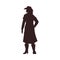 Beautiful cowgirl black silhouette, American western rodeo girl vector outline illustration, vintage wild west character