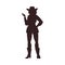 Beautiful cowgirl raised her hand black silhouette, American western rodeo woman vector outline illustration, vintage