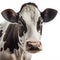 Beautiful cows on a white background. Farm Cow isolated on white, rural livestock black and white gentle surprised look, cattle