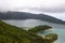 The beautiful crater of Lake Lagoa do Fogo in the stratovolcano Agua de Pau Massiva in the center of the island of San Miguel on