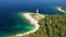 Beautiful Croatia, amazing seascape, lighthouse of Veli Rat on the island of Dugi Otok, Adriatic sea horizon