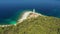 Beautiful Croatia, amazing seascape, lighthouse of Veli Rat on the island of Dugi Otok, Adriatic sea horizon