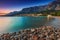 Beautiful Croatian resort at sunset,Makarska,Dalmatia,Europe