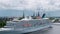 Beautiful cruise ship docked in Riga, Latvia near the old town and the bridge.
