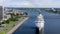 Beautiful cruise ship docked in Riga, Latvia near the old town and the bridge.