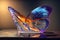 Beautiful crystal butterfly closeup with sunrays. Glass transparent magical creature, glassy wings generative ai design