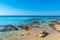 Beautiful crystal clear water in Pescoluse Beach, Salento, Apulia Italy