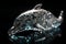 Beautiful crystal dolphin on a black background close-up with reflection