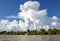 Beautiful cumulus clouds over the tributary of the Mekong River